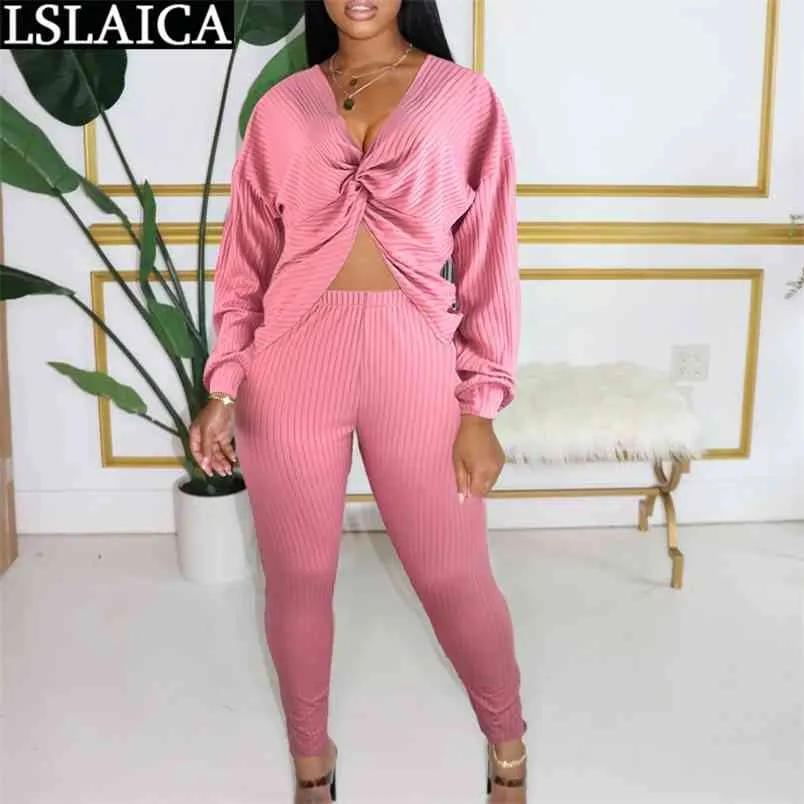 2 Piece Sets Womens Outfits Sexy Long Sleeve Hollow Top Slim Pants Solid Clothes Tracksuit Women Lounge Wear Autumn Plus Size 210515