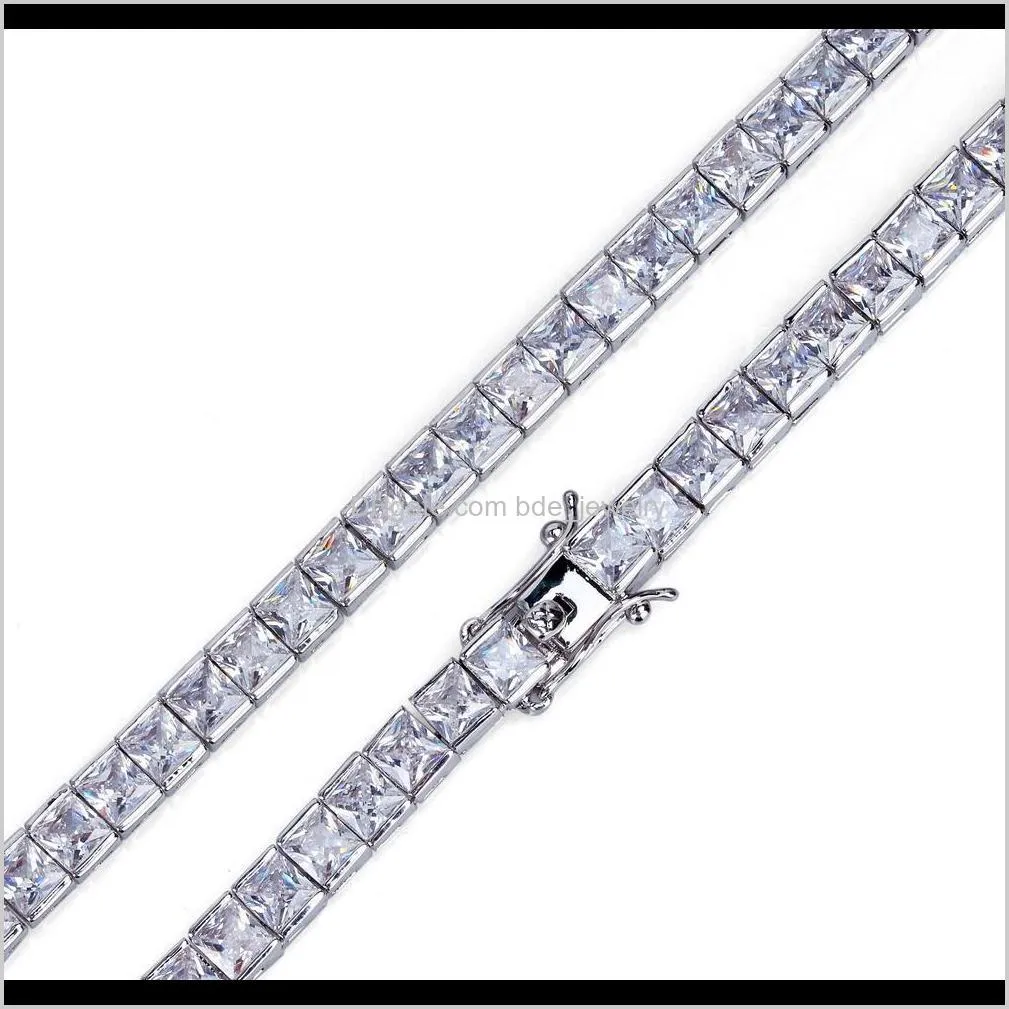 18k gold hip hop square cz zircon tennis bracelet chain 4/6mm iced out princess diamond full set wristband for men & women rapper