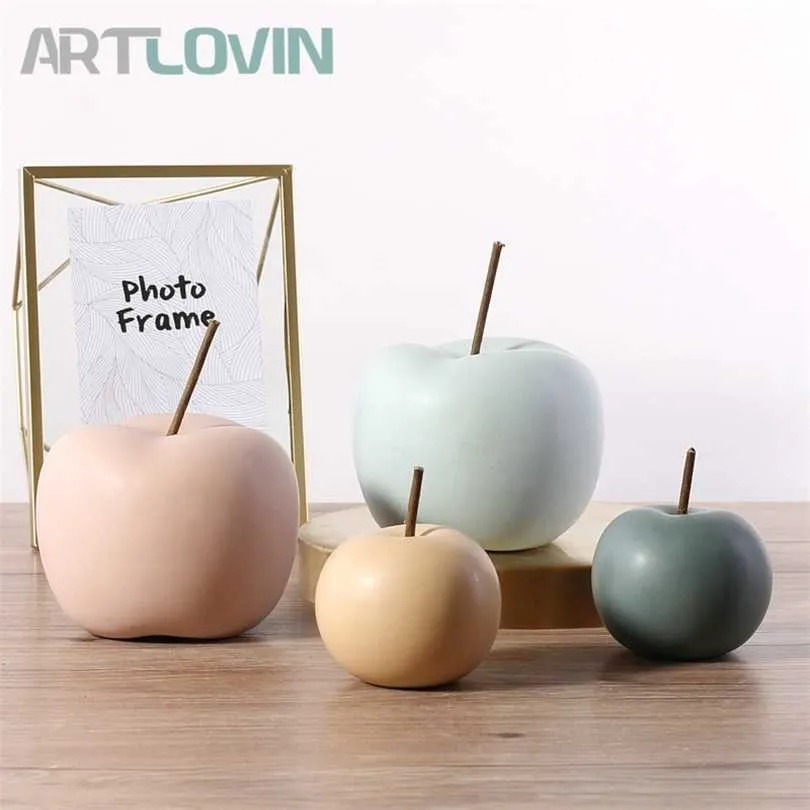 Modern stil hem dekor keramiska äpple figurer kreativa konst hantverk dekoration tillbehör söta ornament för bröllop 211101
