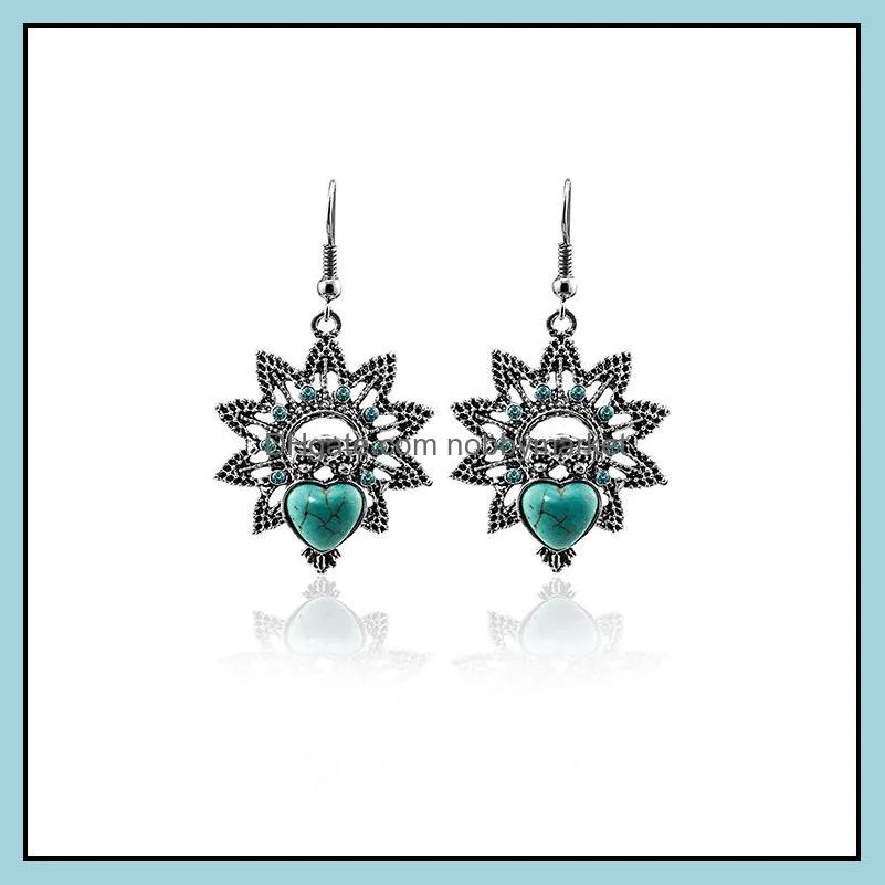 Vintage turquoise statement necklaces earring sets For women Jewelry turquoise owl Pendant necklace Dangle & Chandelier earrings Hot