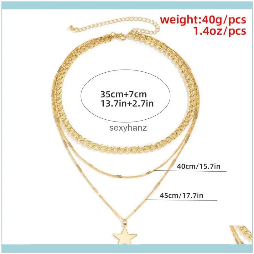 European Five-pointed Star Pendant Necklaces Women Multi Layer Gold Clavicle Chains Alloy Dress Sweater Party Necklace Fashion Jewelry