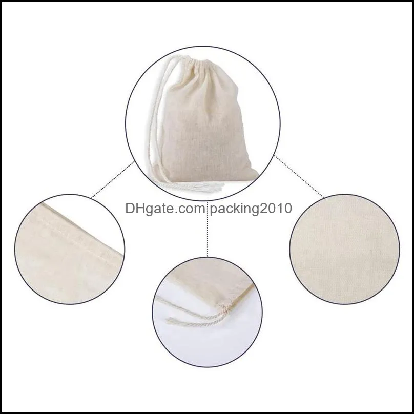 100 Pieces Drawstring Cotton Bags Muslin Bags, Brew Bags (4 x 3 Inches)
