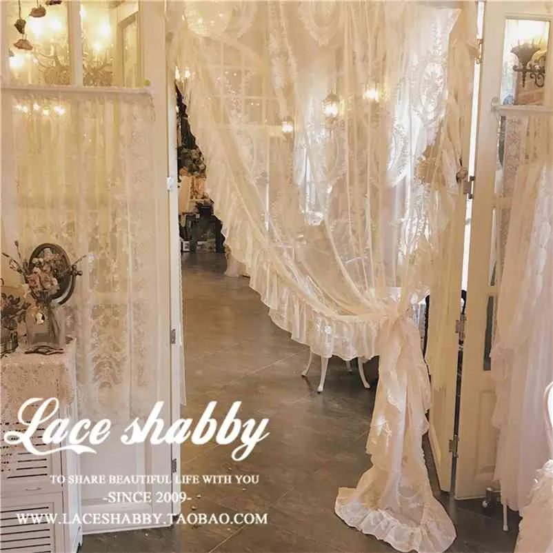 Французский рококо старинные гирлянды вышитые занавески белый чистый занавес для окна гостиной Voile занавес с Ruffled Warp 210913