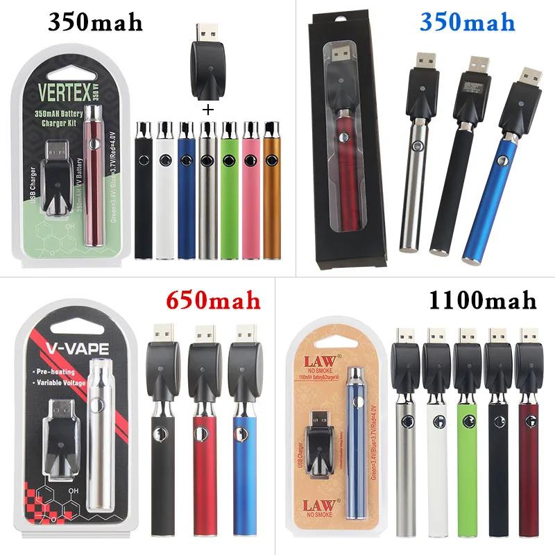 510 Pré -aquecimento VAPE VAPE VARIÁVEL BATERAGEM DE TENSÃO E Cigarro 350mAh 650mAh 1100mAh Push Button Vaporizador ECIG para cartuchos de cerâmica de CO2 Vapes