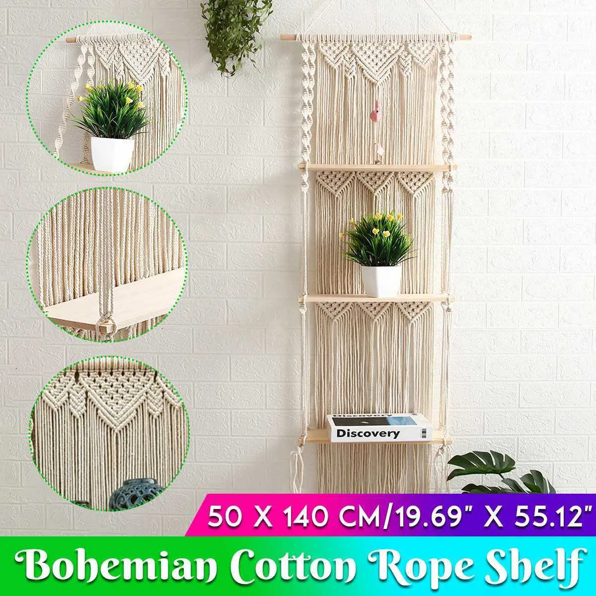 Macrame Wall Hanging Shelf 3 Tier Handmade Woven Tassel Wood Organizer ...