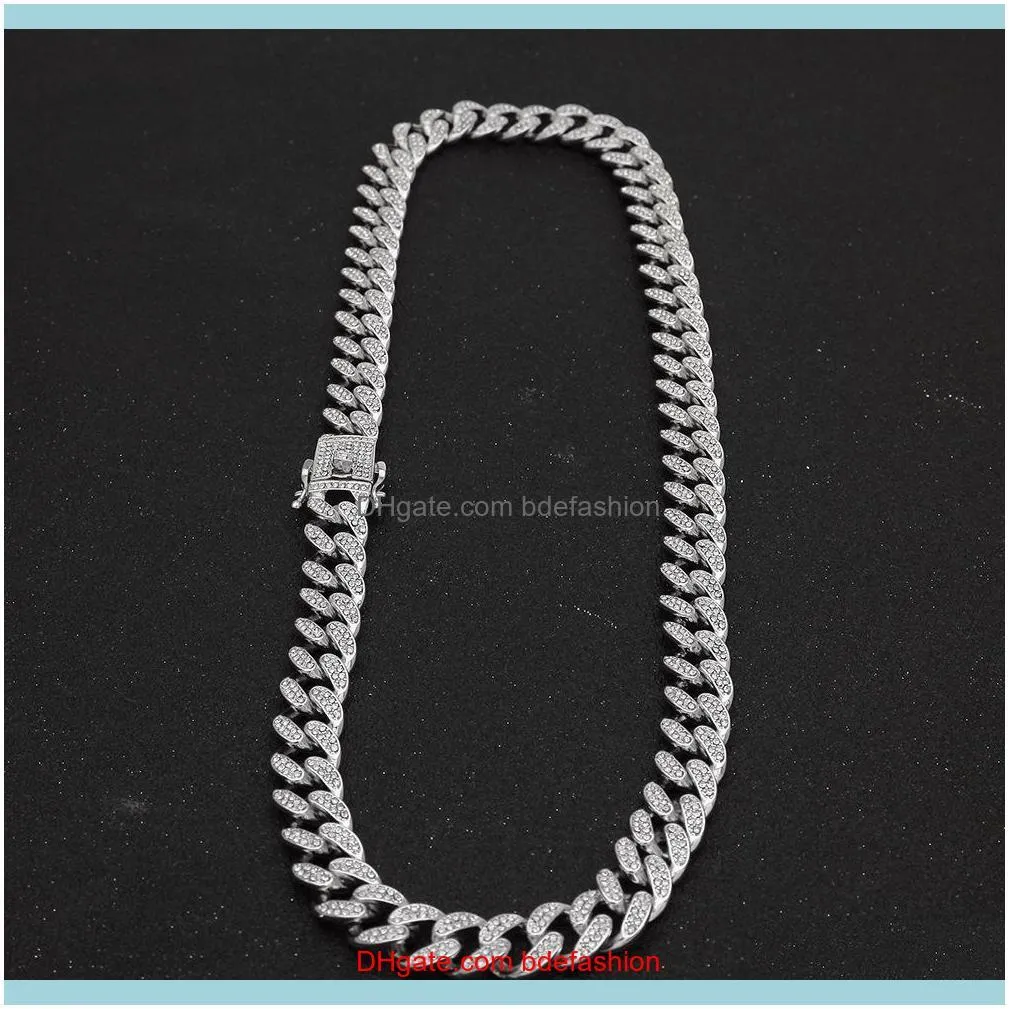 Hip Hop Bling Iced out 13mm 16-24inches Cuban Link Chain Necklace Gold Silver Jewelry for Men