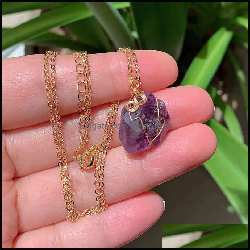 Natural Stone Pendant Small Rock Quartz Pendulum Amethysts Citrines Fluorite Pink Crystal Necklace for Women Healing