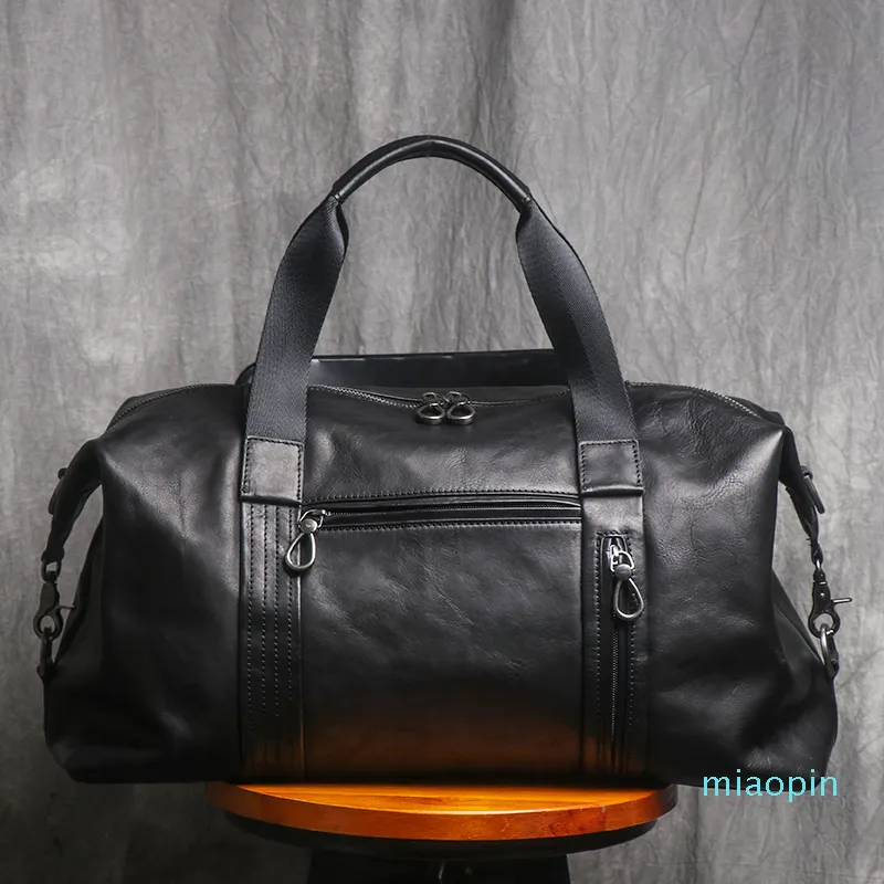 Lederhandtasche für Herren, große Reisetasche, pflanzlich gegerbtes Hauptschicht-Rindsleder, Schulter-Diagonaltasche, leichte Reiselasche