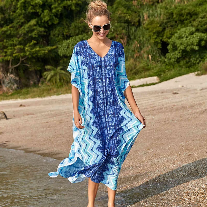 Plus Storlek Snabbtorkande Kaftan Tunika Beach Cover Up Saida de Praia Baddräkt Kvinnor Bikini Cover-Ups Pareo Sarong Beachwear Q1223 210420