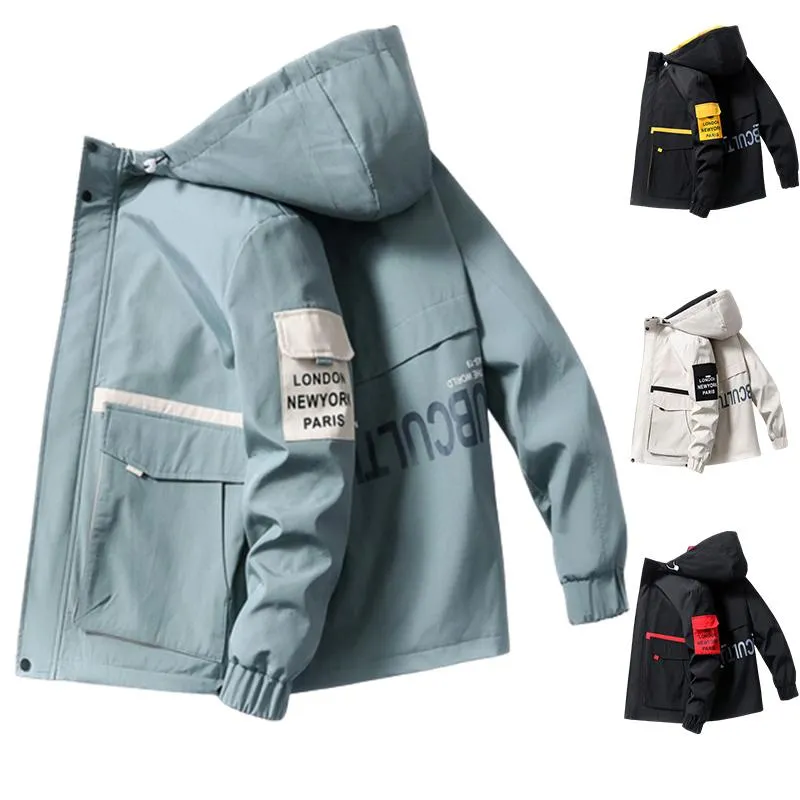 Lente en herfst kleding heren jas uitloper capuchon gewatteerde jas slanke parka hiphop herenmode gedrukt