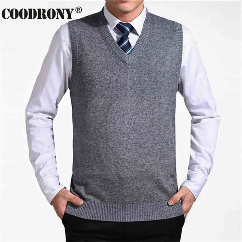 COODRONY Arrivée Solide Couleur Pull Gilet Hommes Cachemire Pulls Laine Pull Hommes Marque V-Cou Sans Manches Jersey Hombre 210818