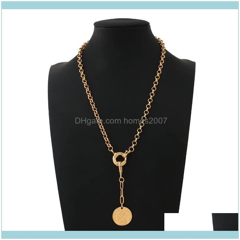 Lifefontier Punk Long Chain Coin Pendant Choker Necklace For Women Men Hip Hop Gold Silver Color Metal Jewelry Chains