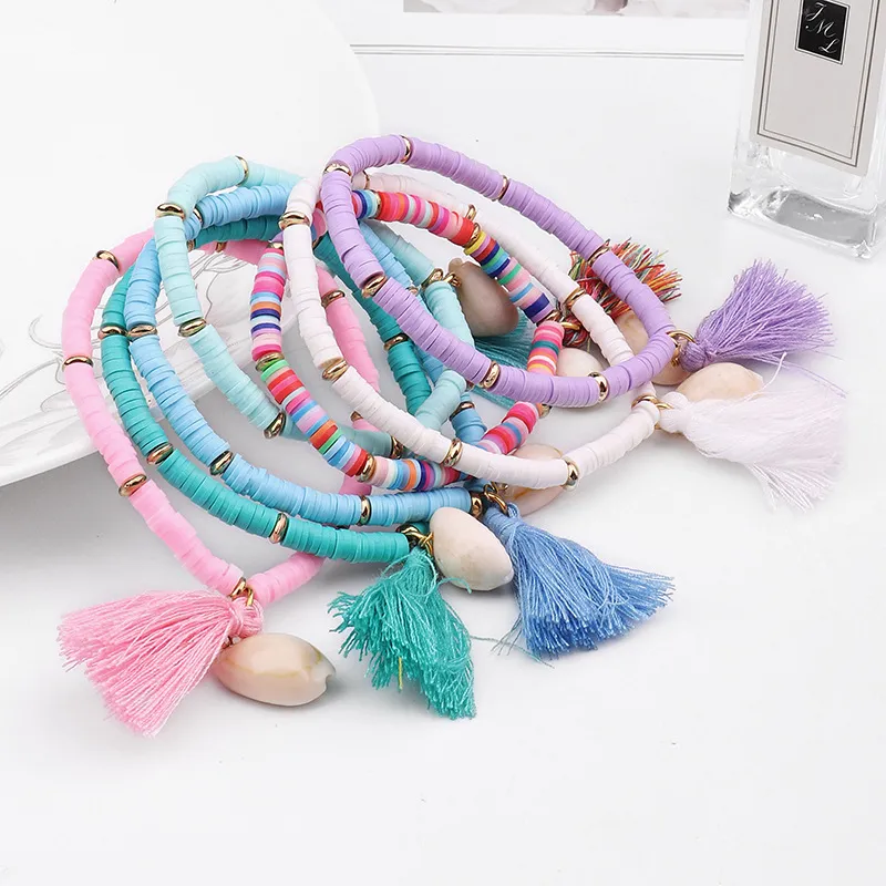 Multicolor Boheemse Shell Tassel Armband 7 Kleuren Ehthic Beach Boho Verklaring Katoen Touw Ketting Geweven Armbanden voor Vrouwen