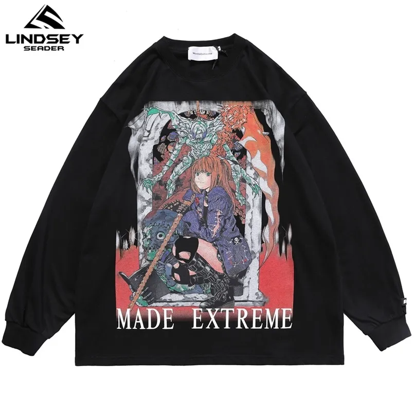 Lindsey Seader T-shirt dos homens Hip Hop Longsleeve Suéter Dos Desenhos animados Menina Impresso Oversize Harajuku Tops Tees Anime Roupas 210707