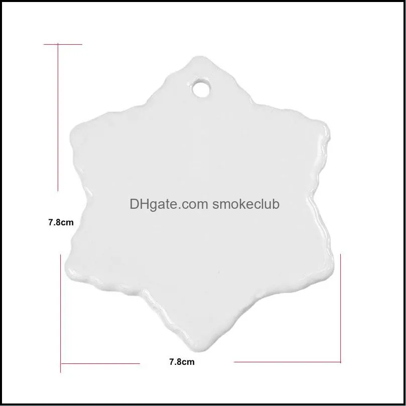 Blank White Sublimation Ceramic Pendant Creative Christmas Ornaments DIY Heat Transfer Printing Heart, Round, Star Shape