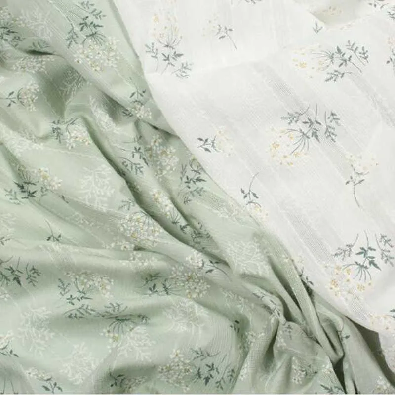 Tessuto di cotone con trama jacquard 1M, tessuto di cotone morbido con stampa di piccoli fiori, tessuto per abiti al metro, bianco 210702