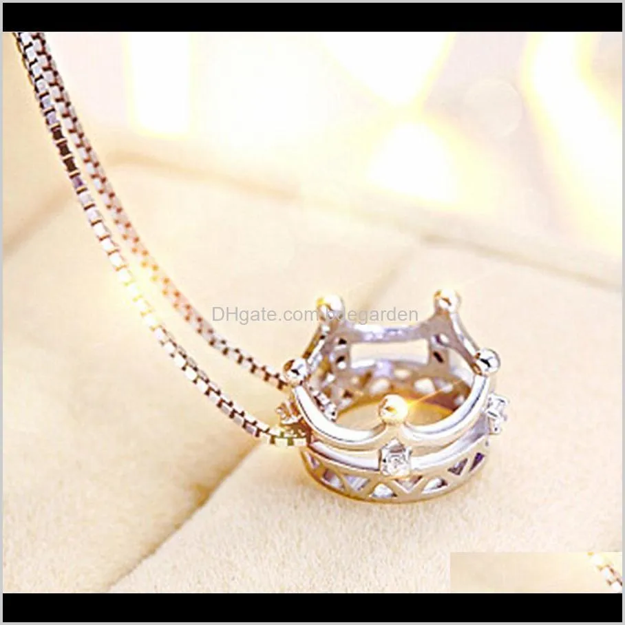 princess crown pendant necklace high quality swiss crystal women crystal jewelry box chain crown necklace ps1117