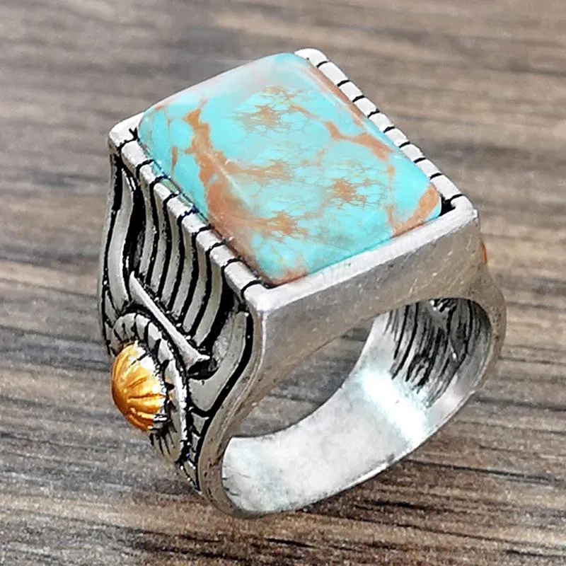 Küme halkaları vintage antika yeşil taş yüzük moda mücevher mavi turquoises finger kadınlar için evlilik yıldönümü o3m031318q