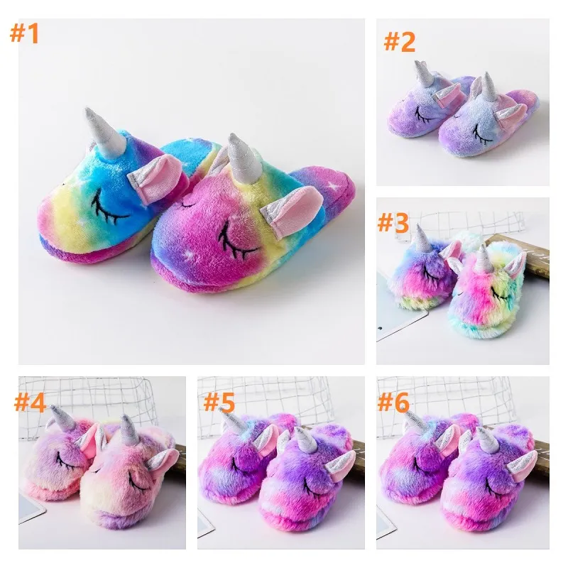 Girls Winter Rainbow Unicorn Slippers Children Cartoon Kigurumi Pajama Shoes Kids Girls for Girl 6 styles