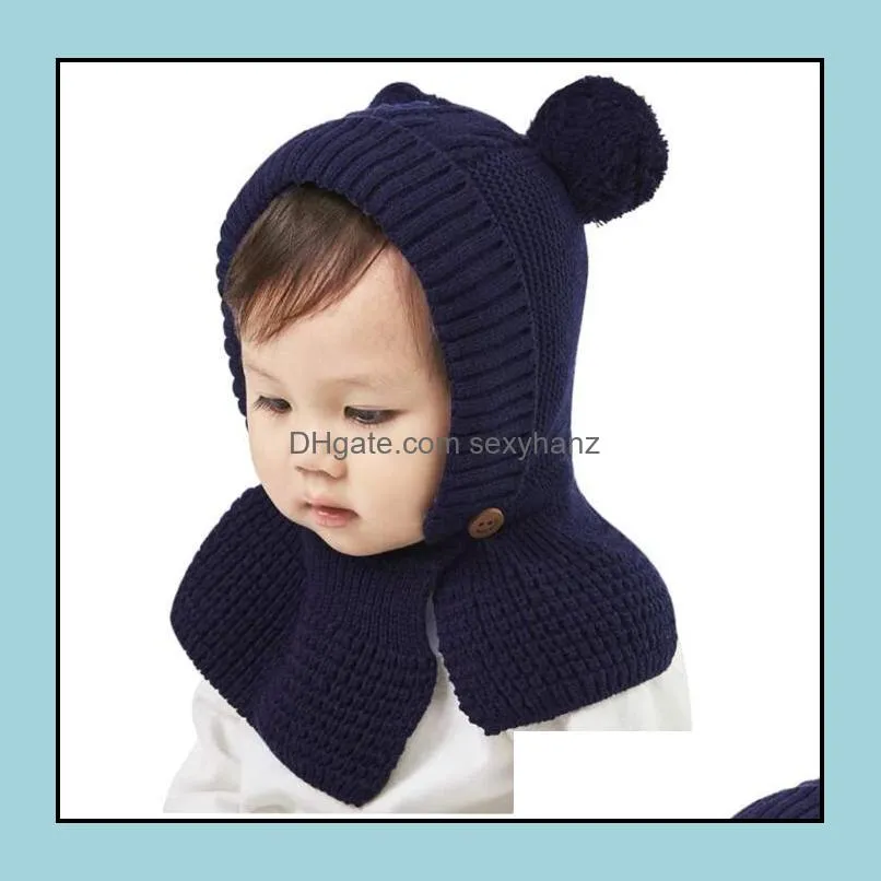 Baby Kids Pom Skull Caps Warm Winter Thick Plush Earflap Hooded Hat Infinity Scarf Beanie Neck Warmer Snood Loop Scarves GWE11480