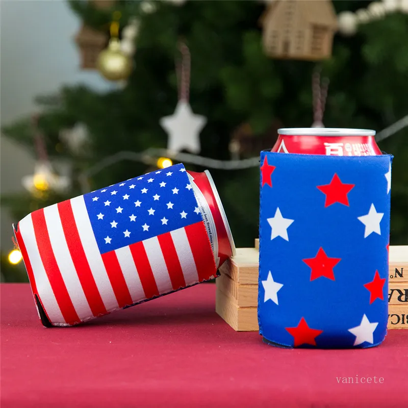 2021 Independence Day Wine Bottle Cover Decoration Can Cover Diving Material Insulation Cover T500779