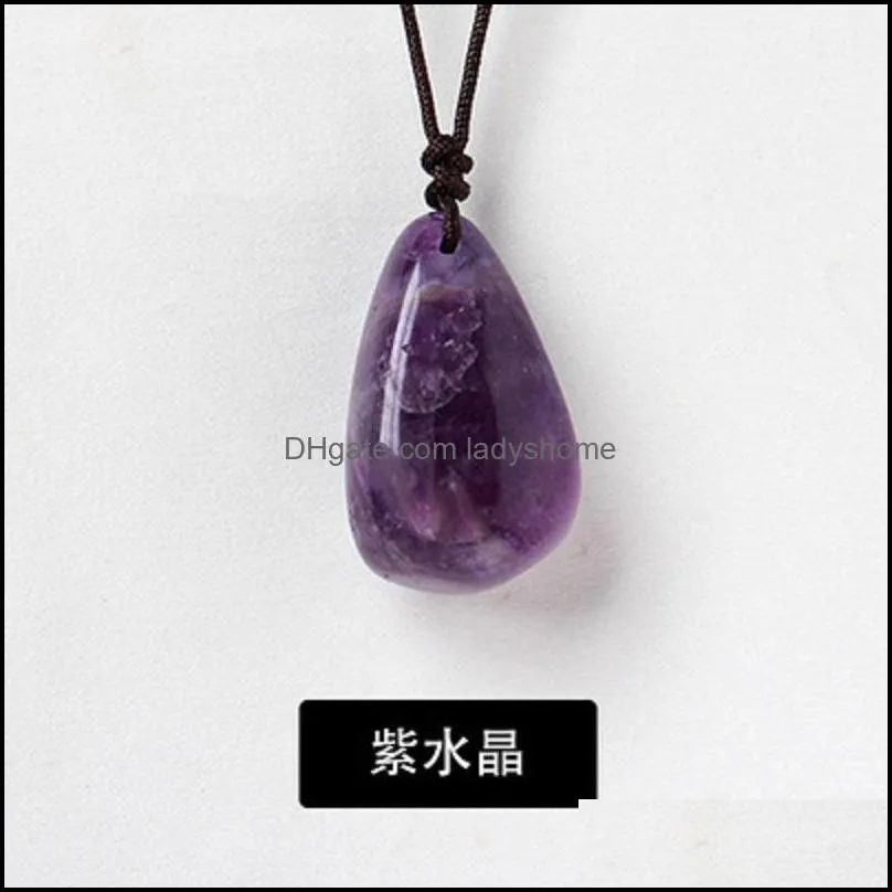 Complete varity Natural crystal quartz rough polished Arts Reiki healing Chakra drop-shaped pendant oval energy necklace HWd8762