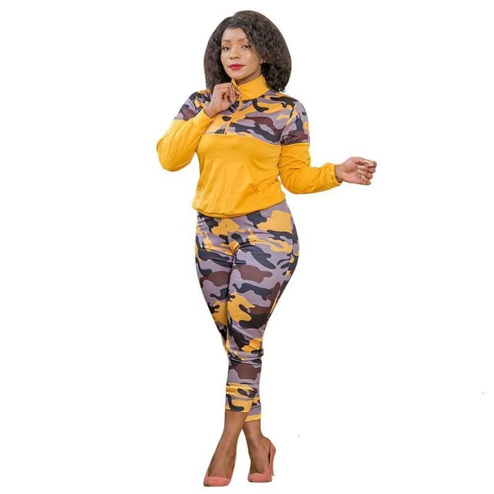 Plus size 3X 4X 5X fall winter women bigger size clothing long sleeve tracksuits camouflage hoodie+pants two piece set casual outfits 3734