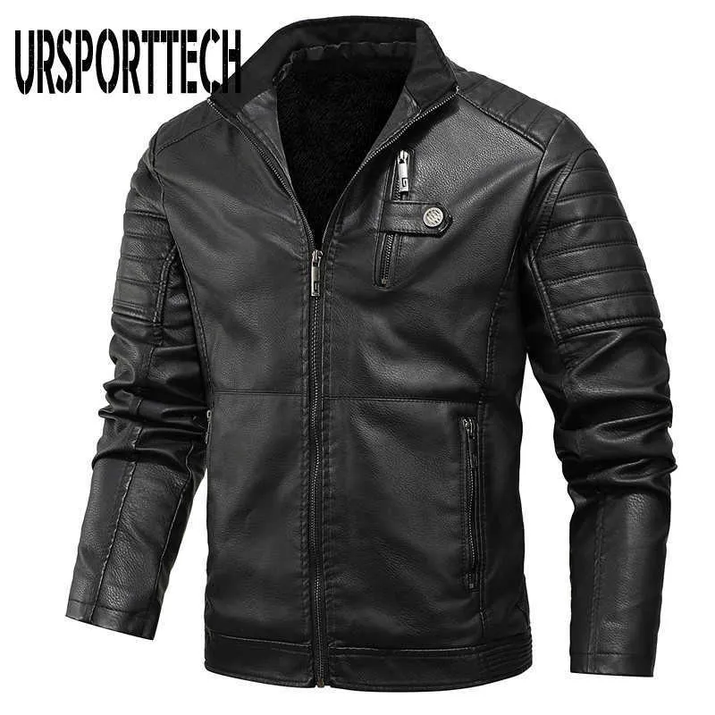 Winter Motorradjacke Männer Warme Dicke Fleece Lederjacke Mann Biker Punk Vintage PU Lederjacke Windjacke Mantel 210528