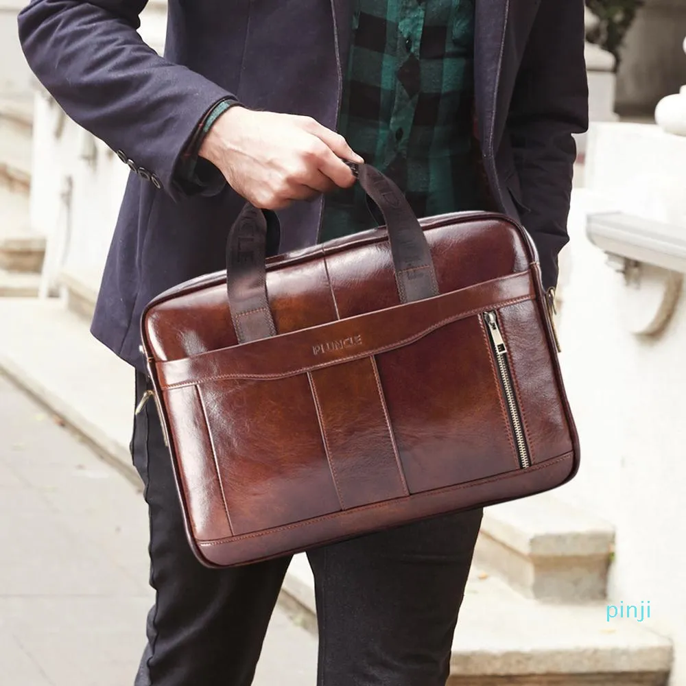 Mode Hommes Véritable Cuir Business Sac à main Ordinateur portable Messenger Sac à bandoulière Sacs à bandoulière pour homme Bureau Fourre-tout LJ201012