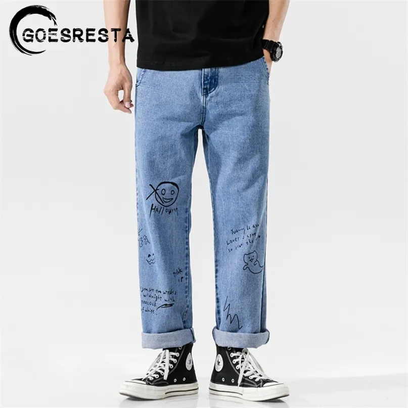 GOESRESTA coréen Fashoins Jeans pantalons hommes Vintage pantalon droit Hip Hop Streetwear Harem Harajuku Baggy 210723