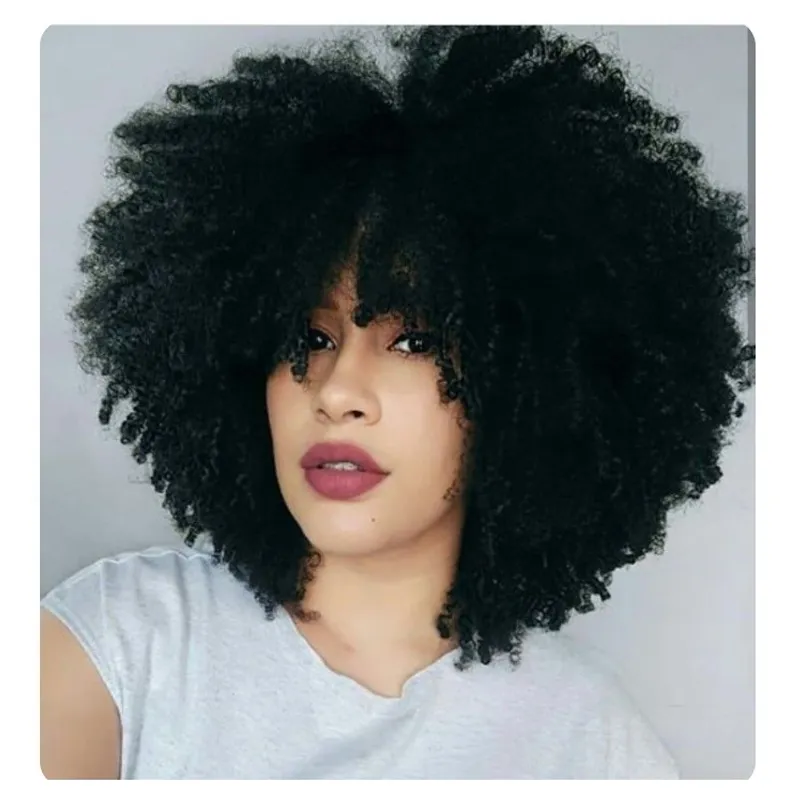 Fryzury Kobiety Miękkie Afro Kinky Kręcone Włosy Naturalne Peruki Wigs African Americ Mongolian Remy Black