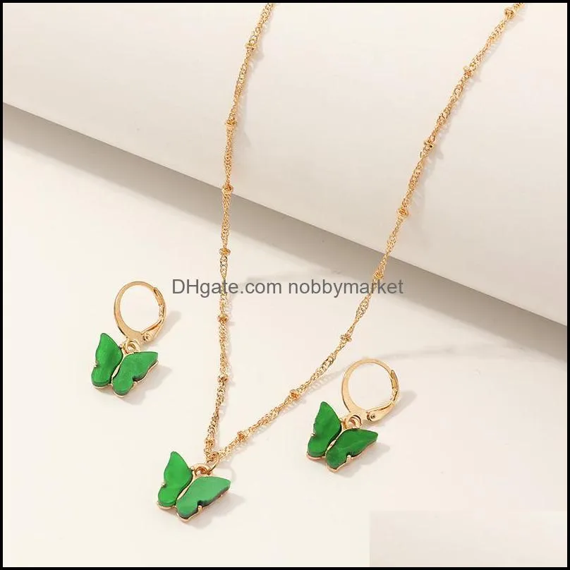 Earrings & Necklace 2Sets Fashion Butterfly Temperament Jewelry Set Gifts Earring For Women Wedding Bridal Party Jewelery