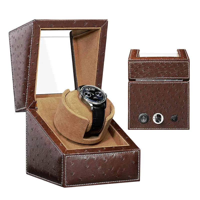 2021 Black Wooden Watch Winder For Automatic Watches Box Leather Single Holder Display Jewelry Storage Organizer Case