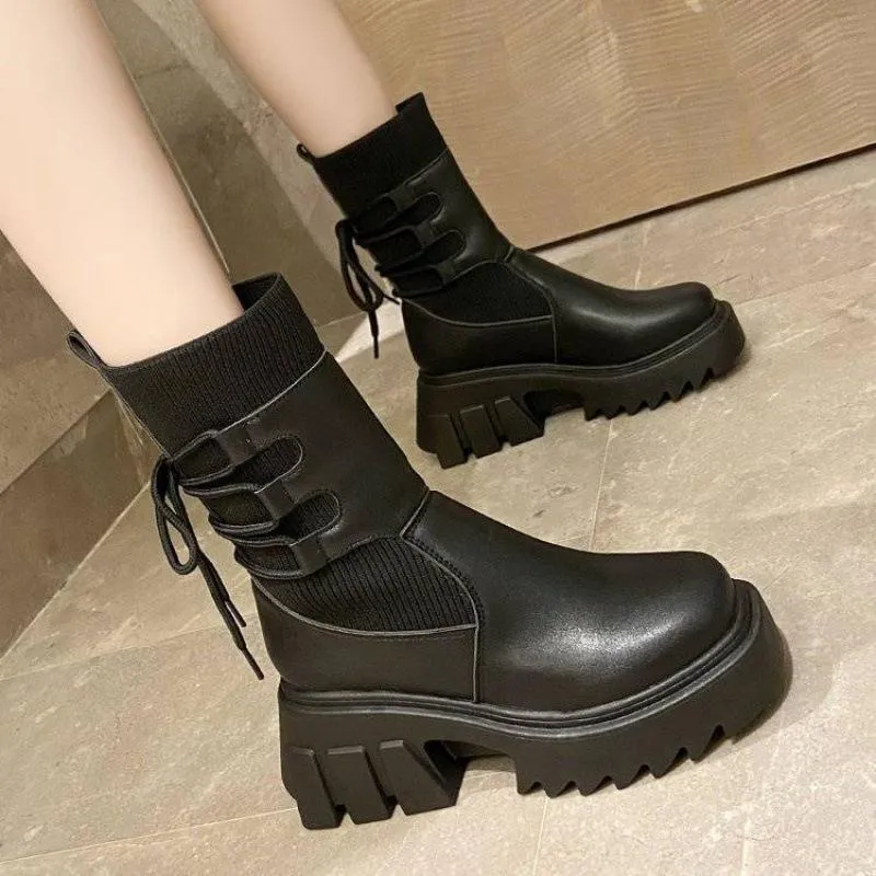 Boots Platform High Heels Gladiator Motorcycle Boats 2021 Winter Warm Pumps Knitting Shoes Snow Designer Casual Sport Sock