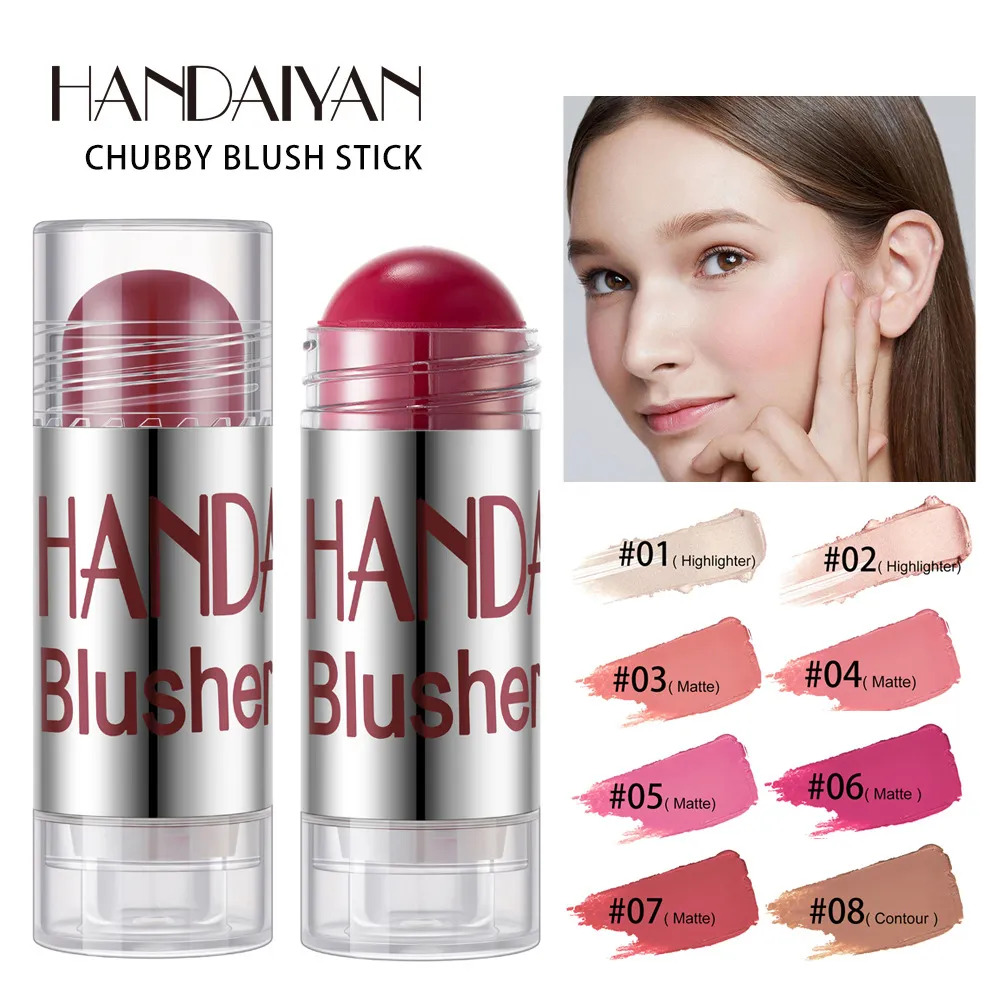 Handaiyan Cheek Blusher Shimmer Blush Stick Face Makeup Highlighter Bronzer Contour Cream Långvarig Facial Make Up Kosmetika