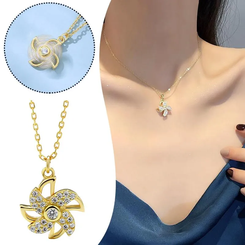 Pendant Necklaces Zircon Rotating Windmill Necklace Exquisite Crystal Comfy Piercing Fashion Jewelry Free