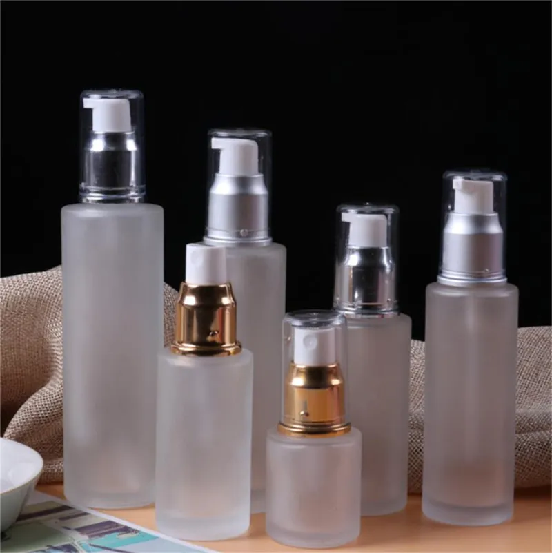 Frosted glazen fles parfum spuitflessen lege cosmetische lotion pomp opslagcontainers potten 20 ml 30 ml 40ml 50ml 60ml 80 ml 100ml verpakking