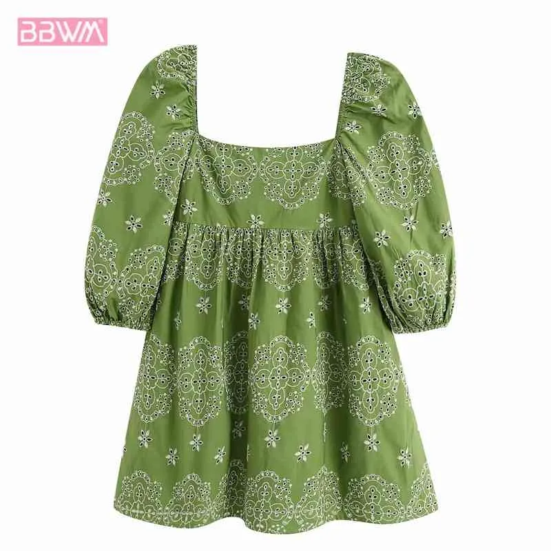 Sommerkleider mit kurzen Ärmeln und flachem Rücken, Vintage-Kleid mit Blumenstickerei, Gehrock-Ärmel, modisches Kleid für Damen 210507