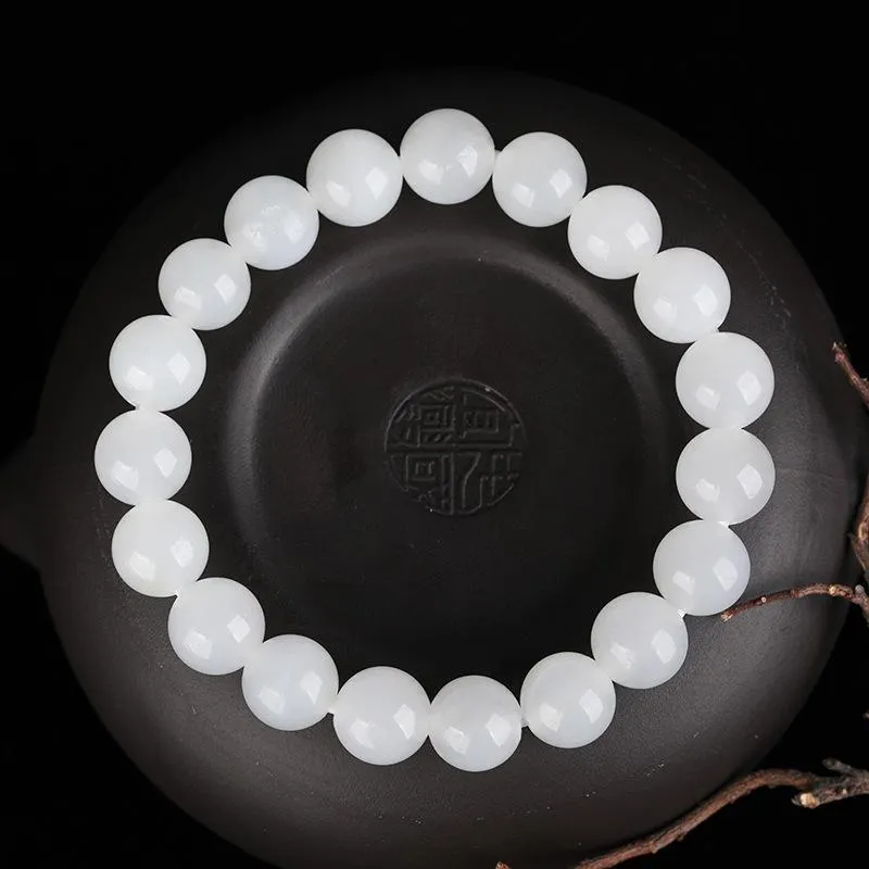 Autres bracelets avec perle de 10 mm de perle ronde sute blanche de jade à la main sur les hommes et les femmes Bracelet de chaîne Hetian Naturel Grossiste