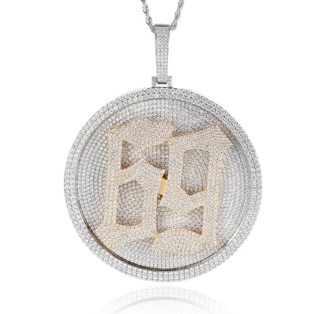 Hip-hop new letter rotatable large turntable pendant micro-set zircon solid hipster round hip-hop necklace