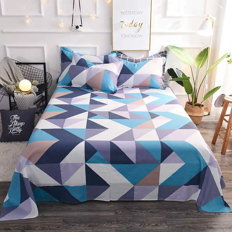 Colorful twin flat sheets king size pretty geometric plaid bed queen lines multicolor grids sheet #/L 210626