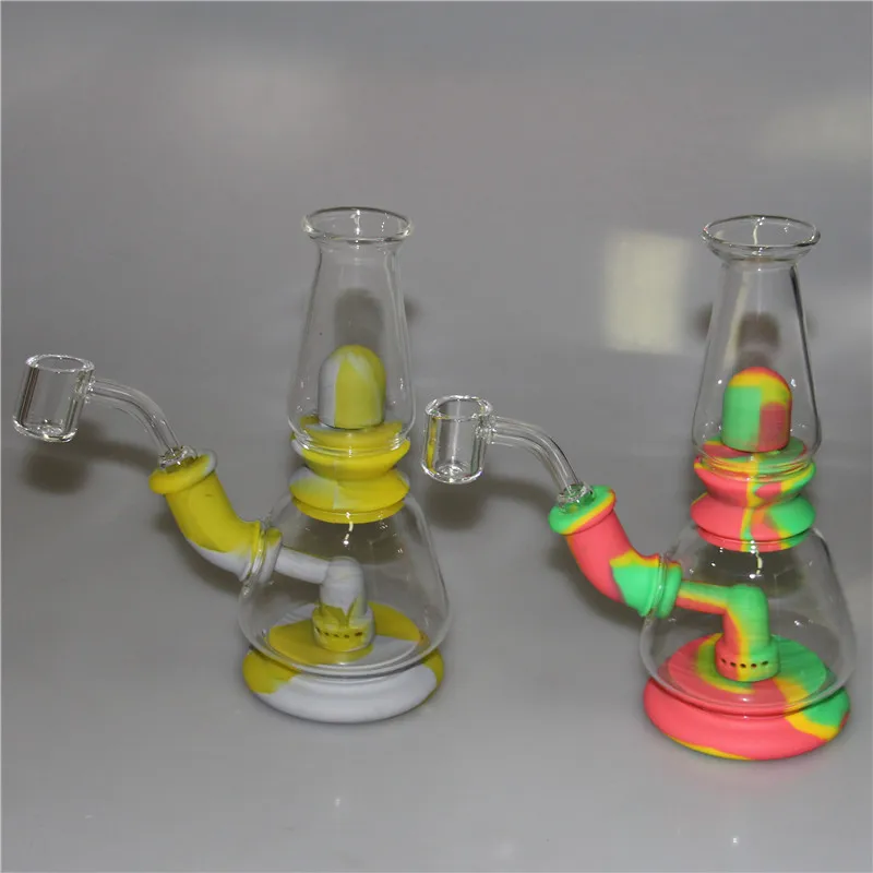 Silikonowa rura wodna mini szklana zlewki bong niezniszczalne bongs Dab Rigs z 14mm męski jamy kwarcowej kwarcu lub miski