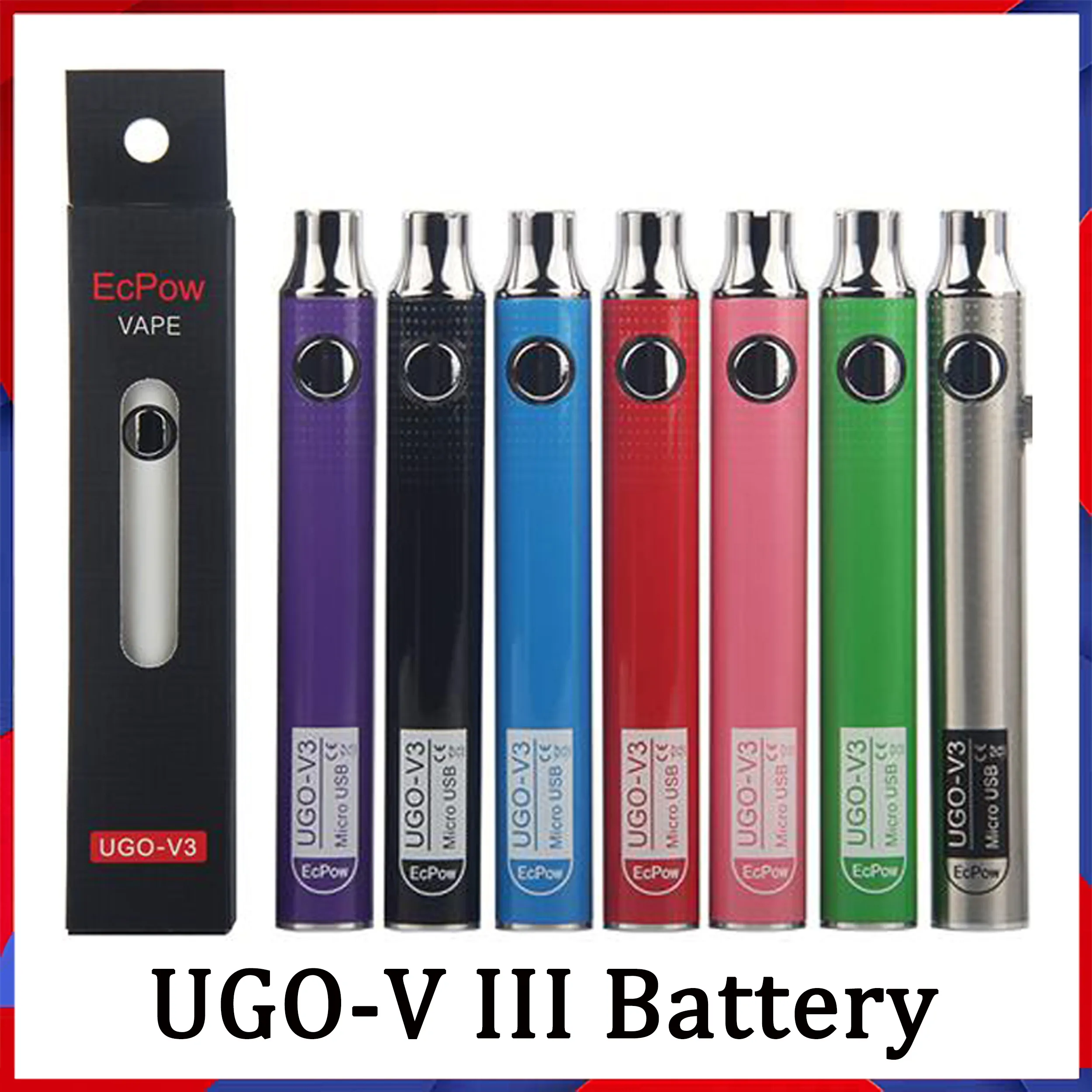 100% Original ECPOW UGO-V3 III Batteria Preriscaldamento 650mAh 900mAh 510 Discussione con caricabatterie USB VS Max Vision Spinner VMod Palm Mod mods
