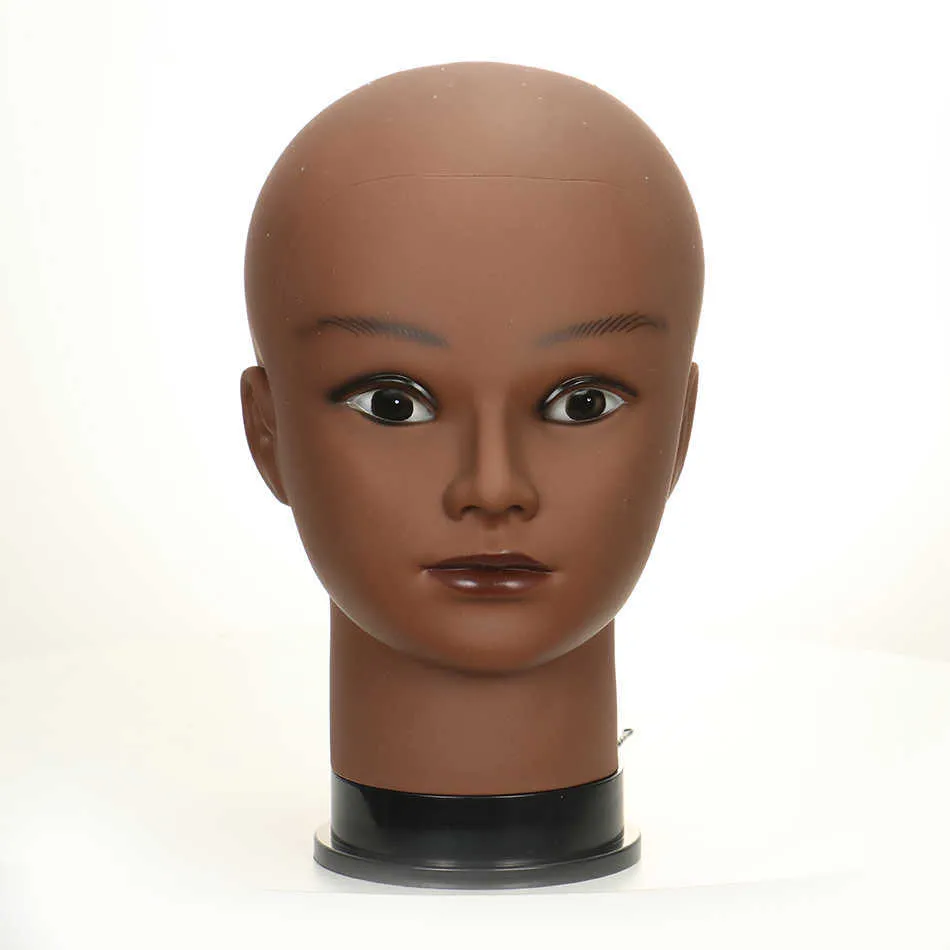 Ruilong Bald Maronquin with Stand Holder Cosmetology Practice Training African Manikin Head To Hair Tyling Bows Making 211013