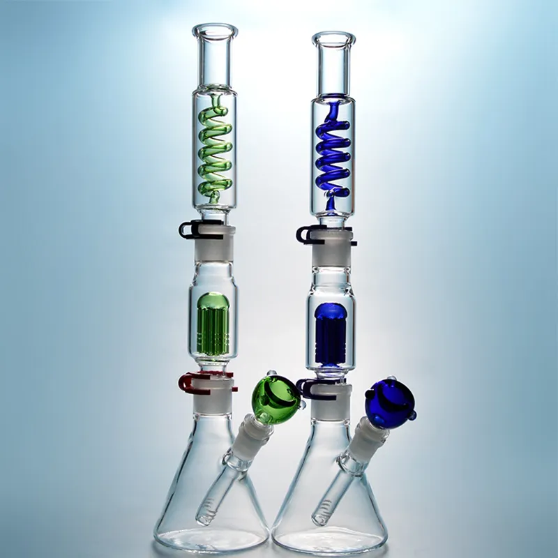 Freezable Hookahs 6 Arme Baum Perc Glasbecher Bongs Kondensatorspule Wasserpfeifen 18 mm Innengelenk 3 mm dick Dab Rigs Diffused Downstem mit Schüssel