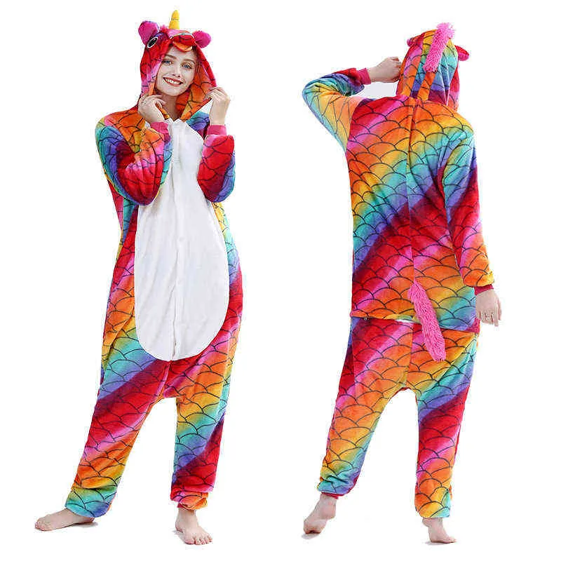 Unicornio Pijamas Stitch Panda Mujer Sleepwear Adulto Animal Onesies  Hombres Pareja Traje de Invierno Flannel Pijamas