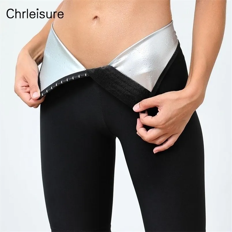 CHRLEISURE Femmes Workout Leggings Taille Haute Gym Sueur Corps Shaper Sportswear Fitness Sauna Ventre Minceur Contrôle Legging 211014