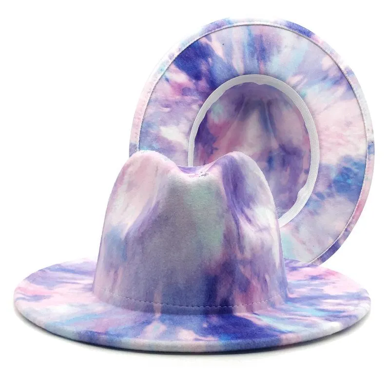 Wide Brim Hats Panama Retro British Elegant Charming Jazz Men's And Women's Double-Sided Tie-dye Trilby Hat Classic Felt Winter Ladies