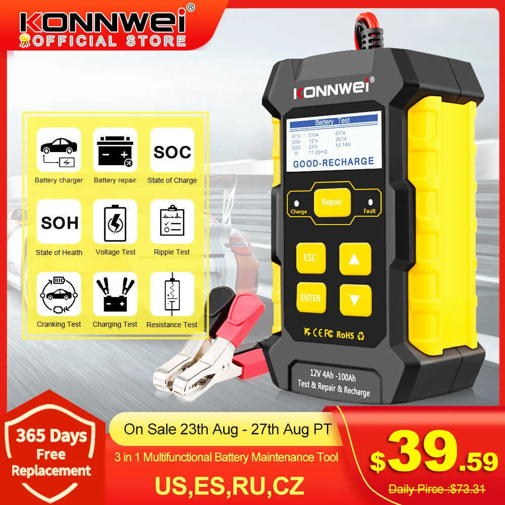 KONNWEI Diagnostic Tools KW510 Full Automatic 12V Car Battery Tester Pulse Repair 5A Battery Chargers Wet Dry AGM Gel Lead Acid Car Repair Tool