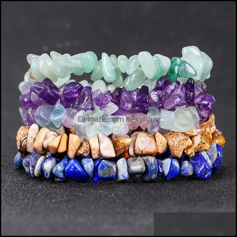 Beaded, Strands Irregular Natural Crystals Chakras Stone Bracelet Beads Chips Jewelry Bracelets Yellow Clear Aquamarines